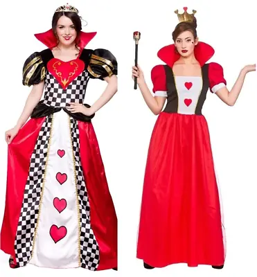 Ladies Alice In Wonderland Mad Hatter Queen Of Hearts Costume Fancy Dress • £22.99