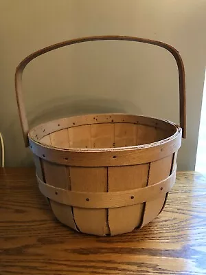 Primitive BASKET Country Farm Staved Wood Med Fruit Vegetable 11 1/4  D X 13  H • $74.99