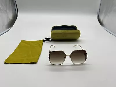 $130 • Buy Gucci Sunglasses GG1332SA 004 Female Oversized Trendy Lightweight Gold With GG