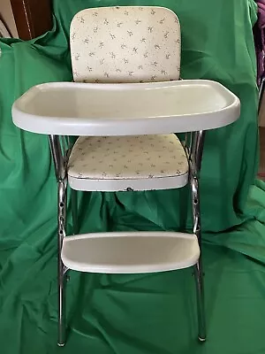 Vintage High Chair Metal Tray W/ Adjustable Footrest Vinyl Back And Seat MCM • $50