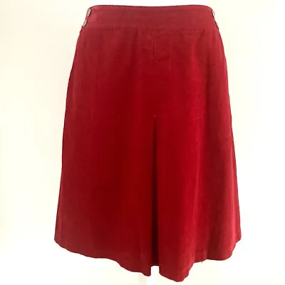 Laura Ashley Size 14 Red Needlecord Corduroy Short Flared Skirt Pockets Lined • £13.99
