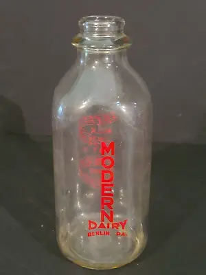 Glass MILK BOTTLE - MODERN DAIRY - BERLIN Pennsylvania - ONE QUART 32 Oz • $45