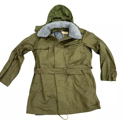 Genuine Vintage Czech Army Olive Green Parka & Liner With Hood & Fur Collar Coat • $37.29