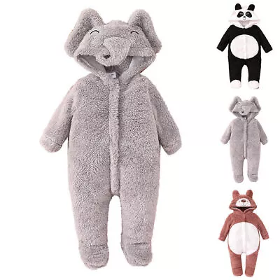 Newborn Baby Boy Girl Kids Elephant Panda Bear Hooded Romper Jumpsuit Bodysuits • $23.46