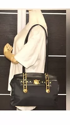 Gianni Versace Vintage Sunburst Black And Gold Shoulder Bag • $275