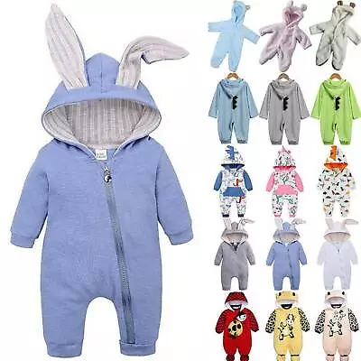 Newborn Baby Bunny Hooded Jumpsuit Toddler Kids Boys Girls Winter Warm Bodysuits • $20.50