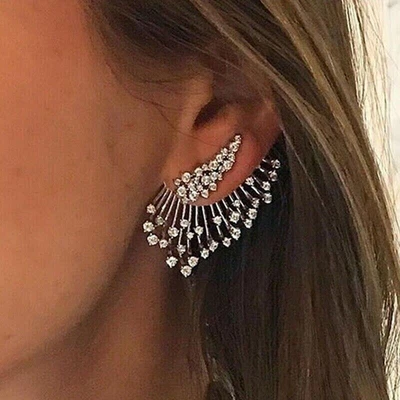 $8.24 • Buy Women's One Piece Silver Stud Crystal Charm Earrings GIFT BAG