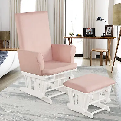 £178.99 • Buy Wooden Nursing Glider And Footstool Reclining Maternity Chair Padded Cushions