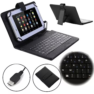 Universal Leather Case Stand Cover With Type C Wired Keyboard For Android Tablet • $13.99