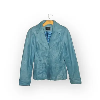 Vero Moda Vintage Light Blue 100% Pig Leather Women's Jacket Size L ~DEFECTS~ • $99