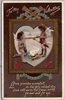 Vintage VALENTINE'S DAY Gel Postcard Cupid  Love Provides A Comfort  TUCK'S 1912 • $4.50