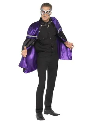 NEW Phantom Masquerade Vampire Cape Black & Purple Men's Halloween Fancy Costume • £13.99