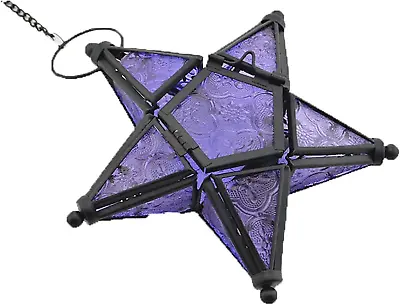 Sziqiqi Star Lantern Hanging Glass Star Purple Decoravtive Lantern Candle Holder • $29.07