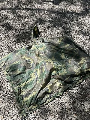 Military Wet Weather Poncho Coated Nylon Woodland Camouflage U.S. Army Vintage • $89