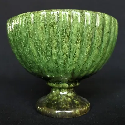 Vintage Haeger Pottery Green Ribbed Speckled Pedestal Planter Vase 5  X 6.25  • $29