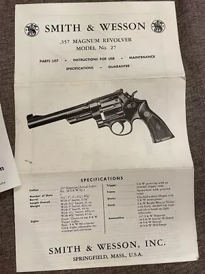 Original Factory S&W Model 27 Owners Manual  .357 Magnum Smith Wesson & Extra • $43.80