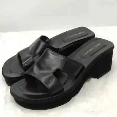 Y2K Enzo Angiolini Womens Black Leather Chunky Heel Platform Sandals Size 6.5 M • $58.99