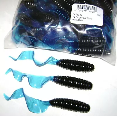 Mister Twister 50 Pack Fat Curly Tail Grub Lures Black/blue • $14.99