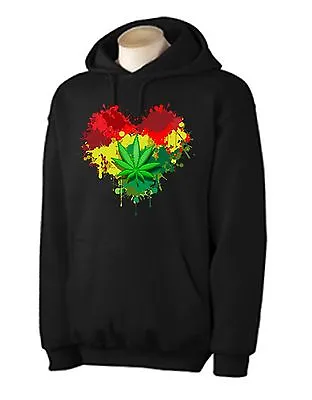 RASTA HEART HOODIE - Reggae Bob Marley Cannabis Marijuana Jamaica T-Shirt  S-XXL • £25.95