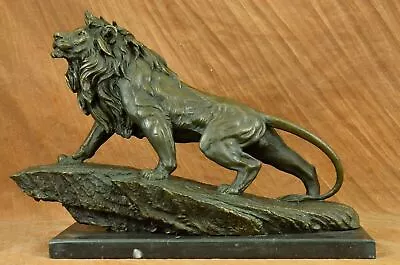 100% Solid Bronze Sculpture A Large Animal Male Lion Statue Marble Platform • $849