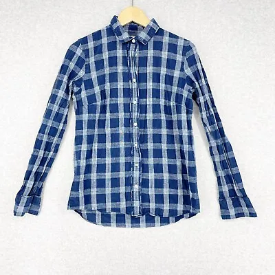 J Crew Womens Boy Shirt Button Down Blue Checkered Size 6 Casual Top • $19.99
