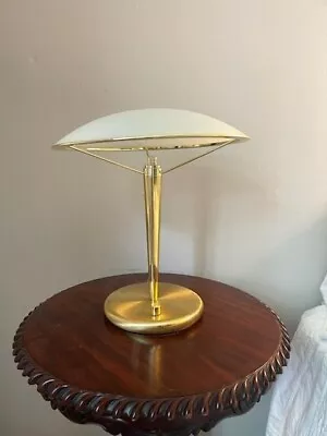 Vintage MCM 'Flying Saucer' Lamp MidCentury Modern Art Deco Frosted Glass  Brass • $250