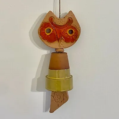 VTG Pacific Stoneware People Lover Hanging Pottery Owl Wind Chime Dopamine Decor • $50