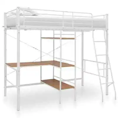 VidaXL Bunk Bed With Table Frame White Metal 90x200 Cm • £312.70