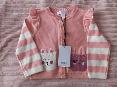 Baby Girls Pink Bunny Rabbit Cardigan In Size 6-9 Months BNWTS  • £6