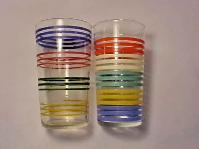 Retro Tumblers Lot Of 2 Mid Century Modern Striped Multi-Color Holds 1 Cup Used • $11.93