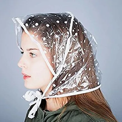 LARGE PATTERNED RAIN HAT | Ladies Polkadot Hair Protector Hood/Bonnet + Neck Tie • £5