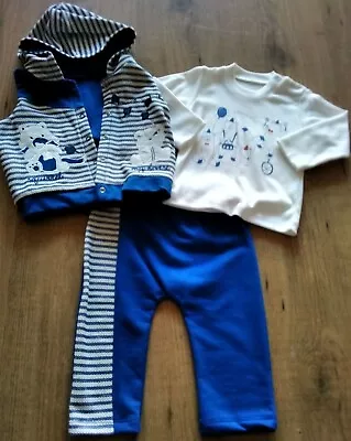 Baby Boy's Cute 3-Piece Blue/White Hooded Cartoon Animal Outfit 12 Months • £7.50