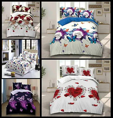 £17.95 • Buy 4 Pcs 3D Design Duvet Cover Complete Bedding Set Fitted Sheet & 2 Pillow Cases