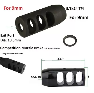 Steel Competition Low Concussion 5/8x24 TPI Muzzle Brake Compensator 9mm 9 Mm • $19.99