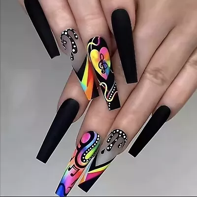 24 PCs Long Coffin Press On Nails Musical Note & Rainbow • $11