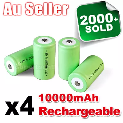 4x 10000mah D Size NI-MH Rechargeable Cell Battery 10000-mah NIMH Batteries 1.2V • $24.95