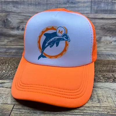 Miami Dolphins Mens Trucker Hat Orange Snapback 1966 Vintage Logo Football Cap • $19.99