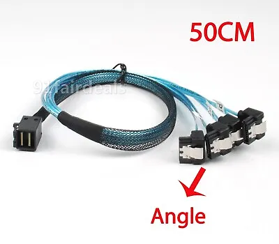 Mini SAS SFF-8643 To 4 SATA 7PIN 12Gbps Angle HD Data Cable Convertor 50CM • $10.25