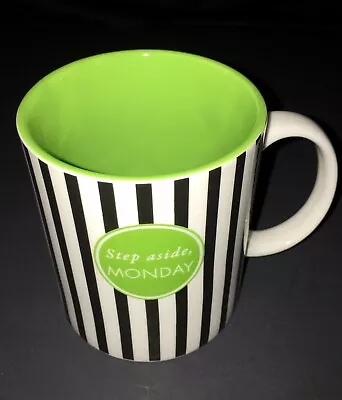 Monday Coffee Mug Stoneware Green Black Stripes MINT • $14.99