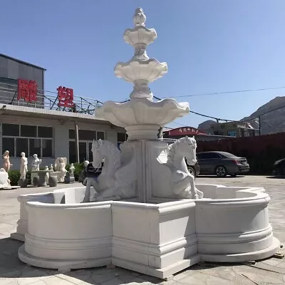 HAND CARVED ESTATE WHITE MARBLE OUTDOOR HORSE FOUNTAIN - Limaxin • $7598.10