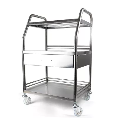 3 Tiers Medical Trolley Dental Lab Mobile Rolling Serving Cart Stainless Steel • $67