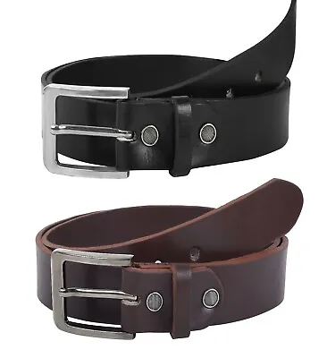 100% REAL GENUINE LEATHER MENS Belt BROWN BLACK BELTS BUCKLE All Size 38mm • £12.85