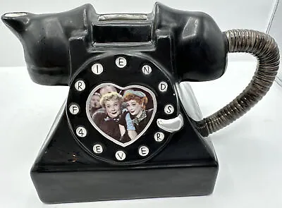 I Love Lucy Friends 4 Ever Ceramic Telephone Black Teapot Handmade Missing Lid • $42