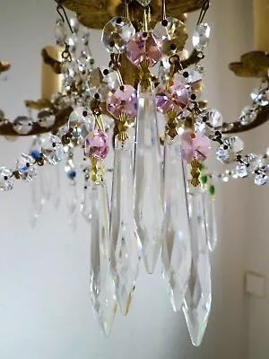 X5 Cut Glass Icicle Chandelier Drops & Pink Top Crystal Droplets Vintage XMAS • £14.95