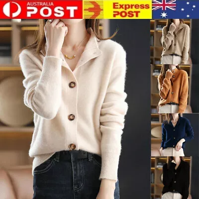 Women V-neck Warm Cozy Knitted Sweater Cardigan Causal Knitwear Base Tops Coat • $23.99