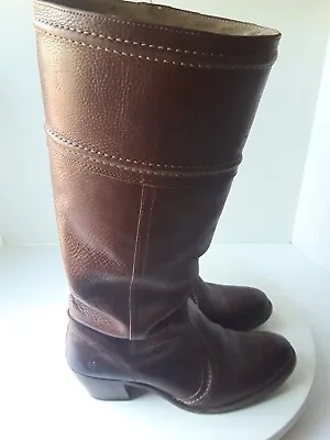 Frye Jane Stitch Tall Heel Leather Riding Brown Boots 77230 Women's Size 8 B • $100