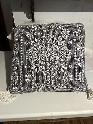 Charcoal Gray Moroccan Design Cotton Throw Pillow 20 Inch • $17.99