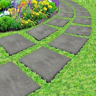 Primeur 30cm Square Slate Grey Stomp Stone Stepping Stone Garden Recycled Rubber • £8.68