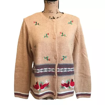 Vintage Crystal Kobe Sweater Sz PL Cardinals Winter Holly Christmas Holiday • $24.99