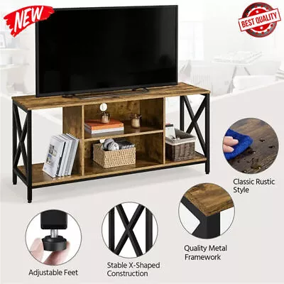 Vintage Industrial 65' TV Stand With Open Storage Water-Resistant Rustic Brown • $108.04